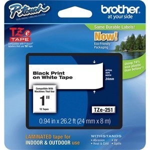 Cinta para Etiquetas Brother TZe-251 Blanca Texto Negro 24mm Resistente al Agua para Rotuladora P-touch