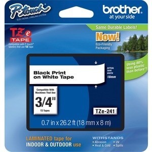 Cinta para Etiquetas Brother TZe-241 Blanca Texto Negro 18mm Laminada para Rotuladora P-touch