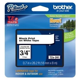 Cinta para Etiquetas Brother TZe-241 Blanca Texto Negro 18mm Laminada para Rotuladora P-touch