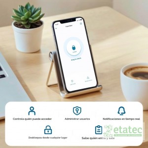 "Cerradura inteligente de palanca C33 WiFi con huella dactilar en acabado níquel T85L0121"