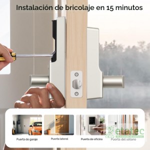 "Cerradura inteligente de palanca C33 WiFi con huella dactilar en acabado níquel T85L0121"