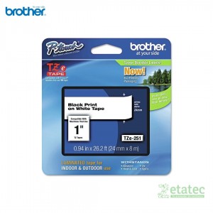 Cartucho de cinta laminada Brother P-touch TZe-251 de 24 mm de ancho con fondo blanco y texto negro, original de fábrica.