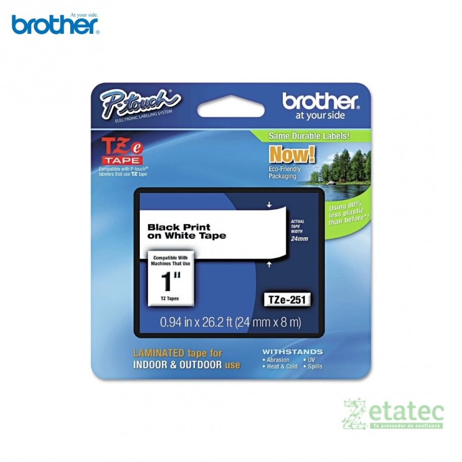 Cartucho de cinta laminada Brother P-touch TZe-251 de 24 mm de ancho con fondo blanco y texto negro, original de fábrica.