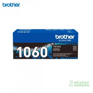 Cartucho de tóner original Brother TN-1060 de color negro, diseñado para impresoras láser de formato compacto.
