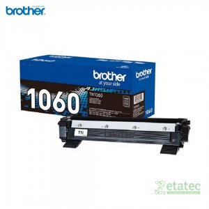Cartucho de tóner original Brother TN-1060 de color negro, diseñado para impresoras láser de formato compacto.