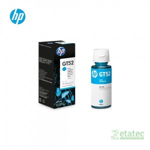Botella de tinta original HP GT52 cian M0H54AL para sistemas de tinta continuo, insumo de alta productividad.