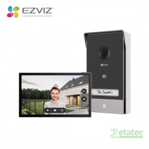 Videoportero inteligente EZVIZ HP7 2K con pantalla táctil de 7 pulgadas y frente de calle metálico.