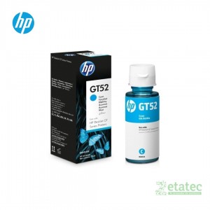 Botella de tinta original HP GT52 cian M0H54AL para sistemas de tinta continuo, insumo de alta productividad.