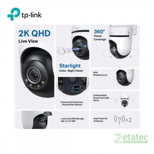 Cámara de seguridad exterior TP-Link Tapo C520WS con lente 2K QHD y diseño impermeable.