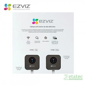 Cámara de seguridad interior EZVIZ H1c de 1080p con base magnética y diseño compacto.