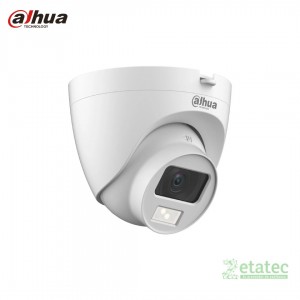 Cámara de seguridad tipo domo marca Dahua de 2MP color blanco con lente de doble luz inteligente y micrófono integrado