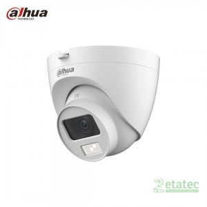 Cámara de seguridad tipo domo marca Dahua de 2MP color blanco con lente de doble luz inteligente y micrófono integrado