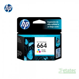Cartucho de tinta HP 664 tricolor F6V28AL original en empaque sellado para impresoras de oficina DeskJet Ink Advantage.