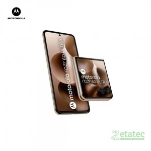Smartphone Motorola Razr 60 Ultra color marrón con pantalla plegable principal abierta.