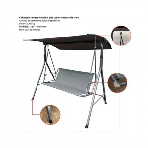 "Columpio de terraza en textileno y acero color gris con asiento para exteriores"