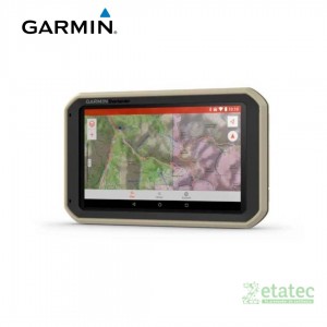 GPS Garmin Overlander todoterreno vista frontal con pantalla encendida