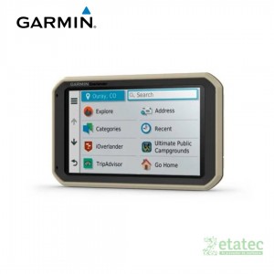 GPS Garmin Overlander todoterreno vista frontal con pantalla encendida