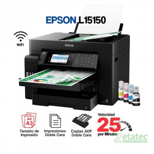 Impresora multifuncional Epson EcoTank L15150 A3 con sistema continuo original para flujos de red corporativa.