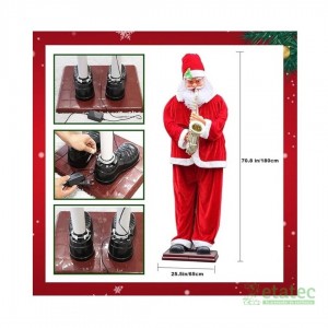 Papá Noel de 180 cm con movimiento y música, ideal para decoración navideña interior.