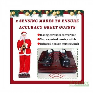 Papá Noel de 180 cm con movimiento y música, ideal para decoración navideña interior.