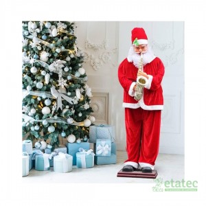 Papá Noel de 180 cm con movimiento y música, ideal para decoración navideña interior.