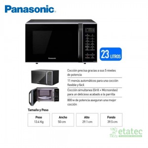 Horno microondas Panasonic NN-GT34JBRPK 23L con grill y diseño moderno