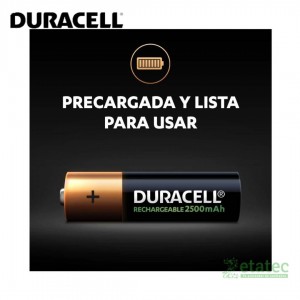 Pilas recargables AA Duracell 2500 mAh pack x2 de alta duración