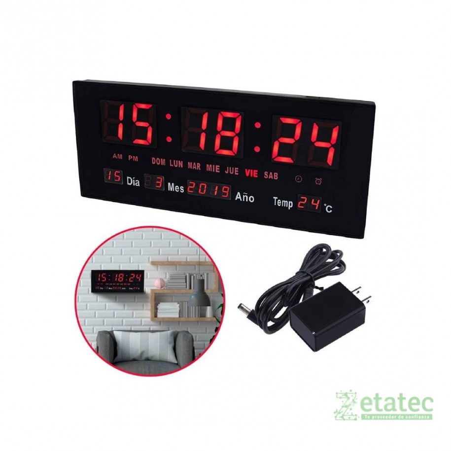Reloj digital LED de pared con alarma y calendario encendido