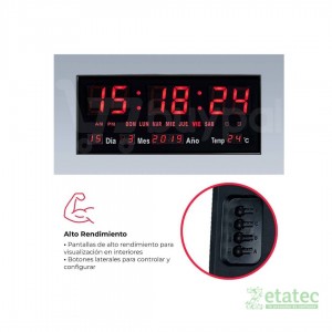 Reloj digital LED de pared con alarma y calendario encendido