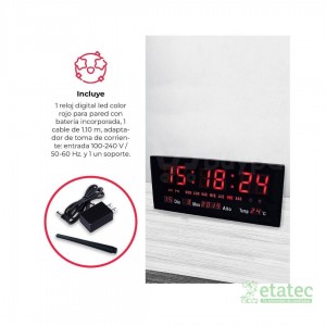 Reloj digital LED de pared con alarma y calendario encendido
