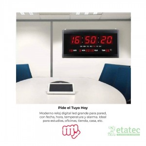 Reloj digital LED de pared con alarma y calendario encendido