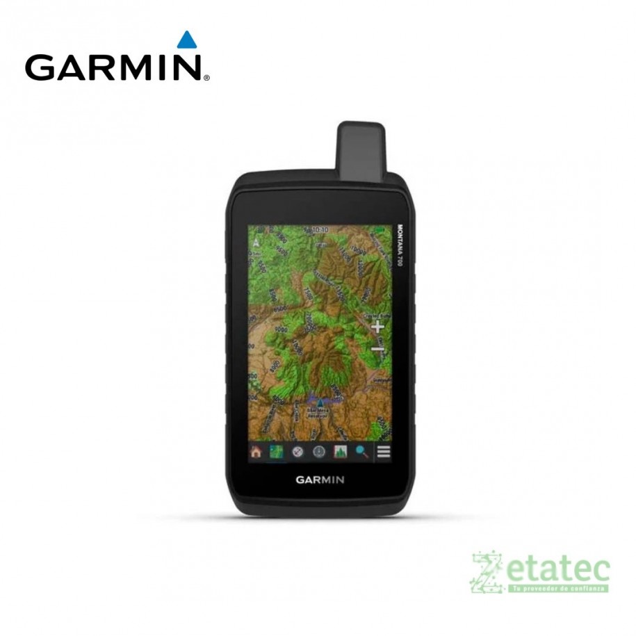 GPS Garmin Montana 700 vista frontal con pantalla táctil encendida