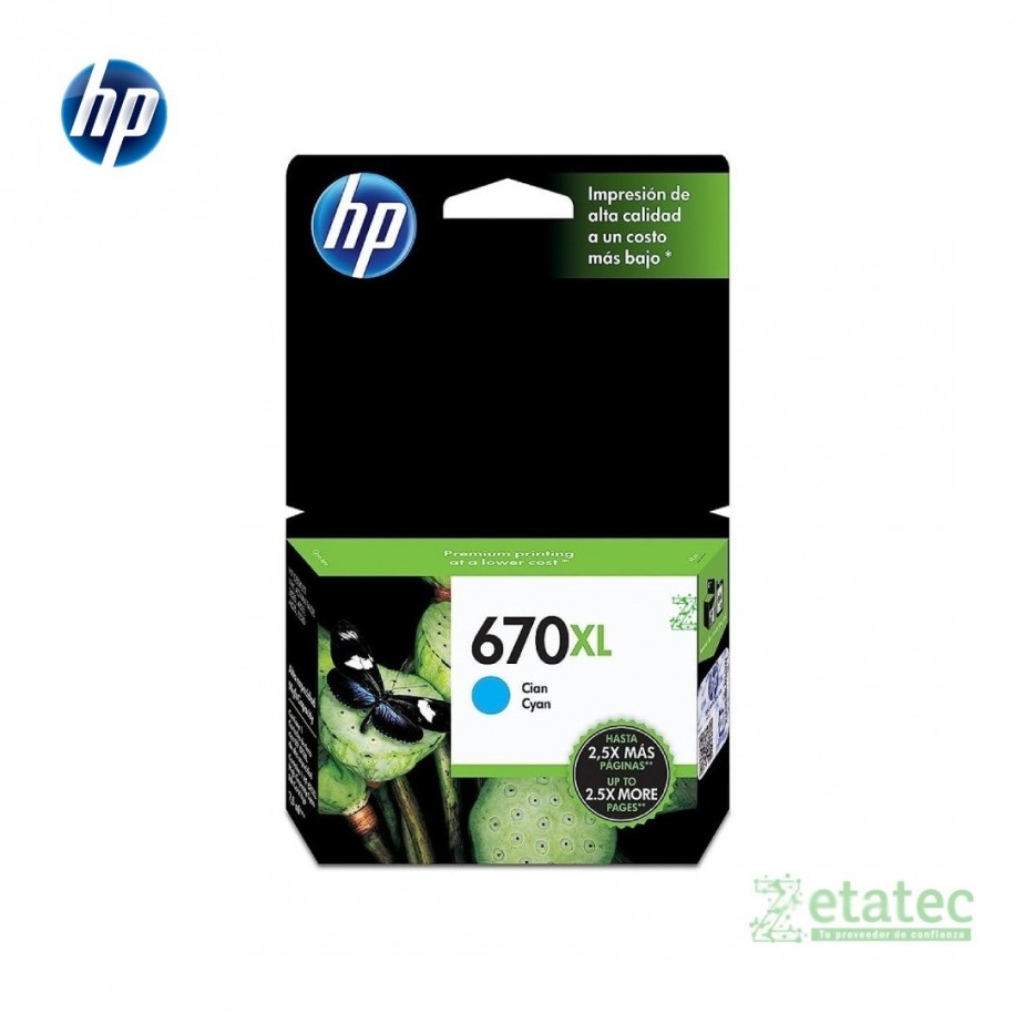 Cartucho de tinta HP 670XL cian CZ118AL original para impresoras HP DeskJet