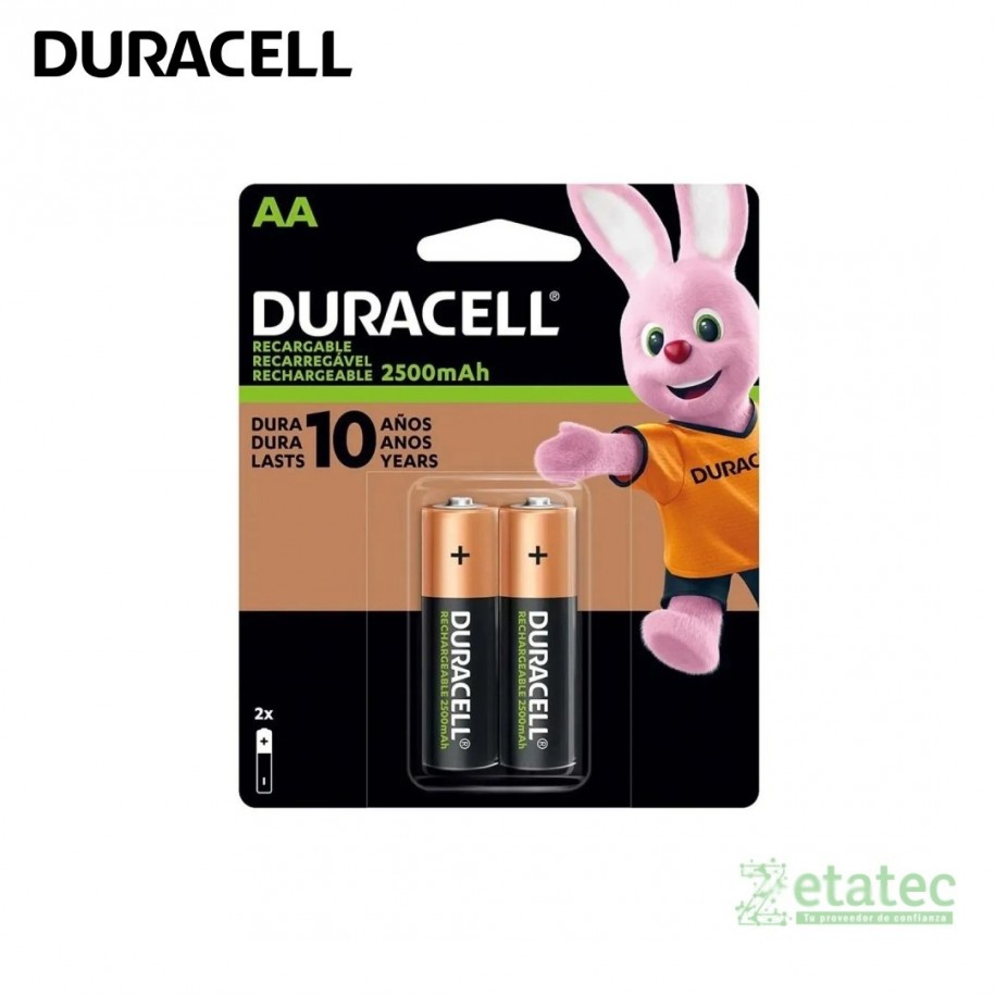 Pilas recargables AA Duracell 2500 mAh pack de dos unidades alta duración