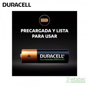 Pilas recargables AA Duracell 2500 mAh pack de dos unidades alta duración