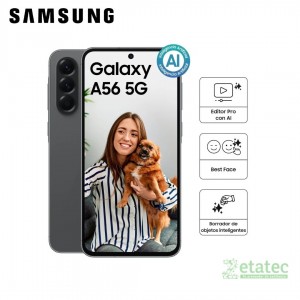 Celular Samsung Galaxy A56 negro con pantalla AMOLED y conectividad 5G